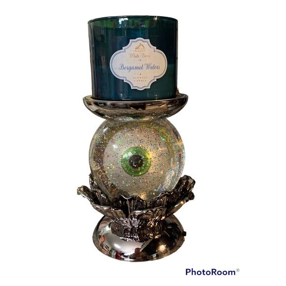 Bath & Body Works 2022 Gothic Eyeball Waterglobe Pedestal Candle Holder New rare - Picture 2 of 9